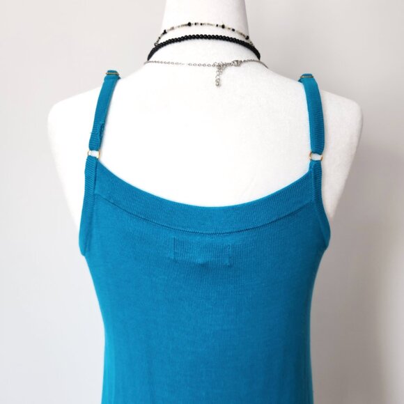 Y2K Guess Silk Tank Top Small Teal Blue Braided Drawstring Mermaid‎ Aquamarine - Picture 6 of 15